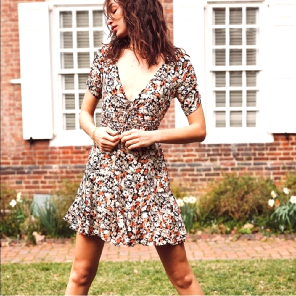 Free People Forget Me Not Floral Mini Dress Size 6 Orange/Black